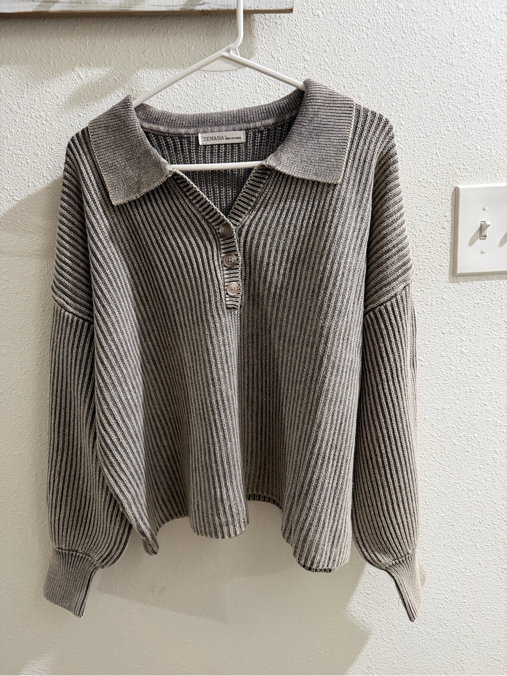 Zenana Outfitters Long Sleeve Ribbed V-Neck Polo Sweater - New